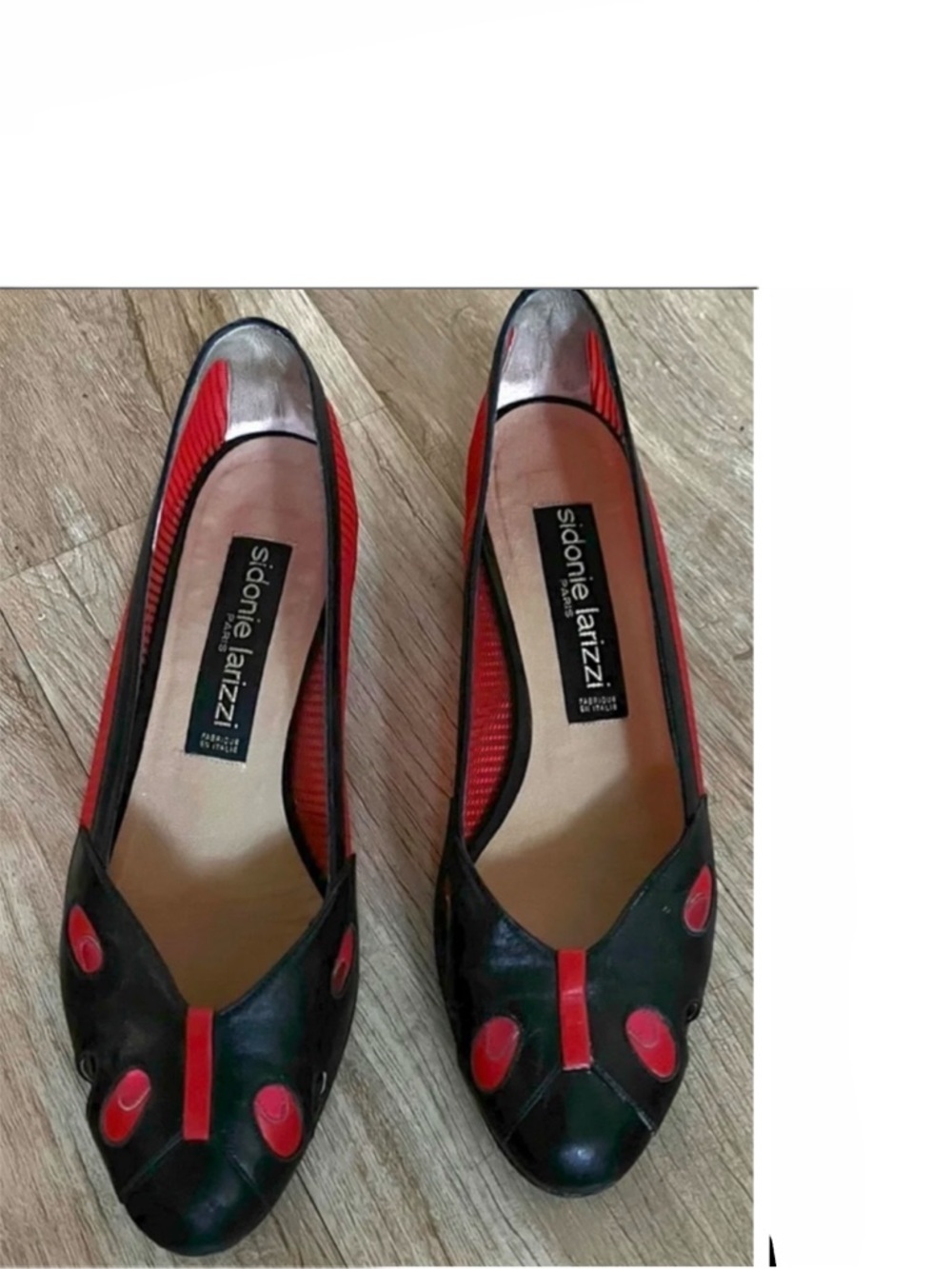 Vintage 80s rare designer shoes catwalk Paris / ladybug black and red